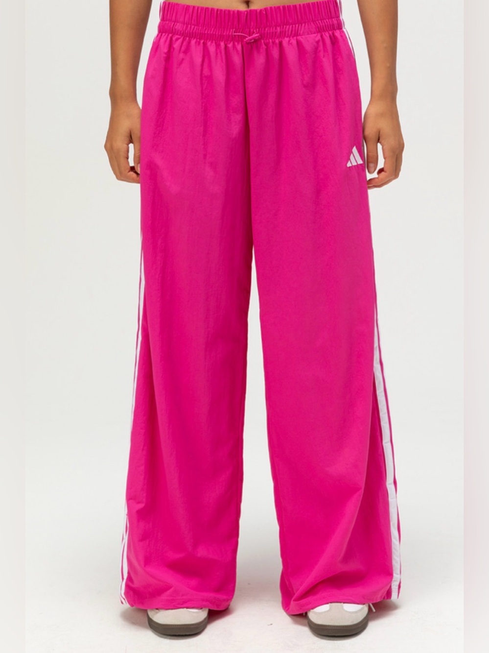 adidas Hot Pink Wide-Leg Track Pants with White Stripes